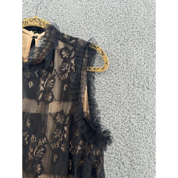 M.S.S.P Sleeveless Black Lace Blouse With Floral Pattern & Sheer Stripes Size XL - Picture 3 of 11